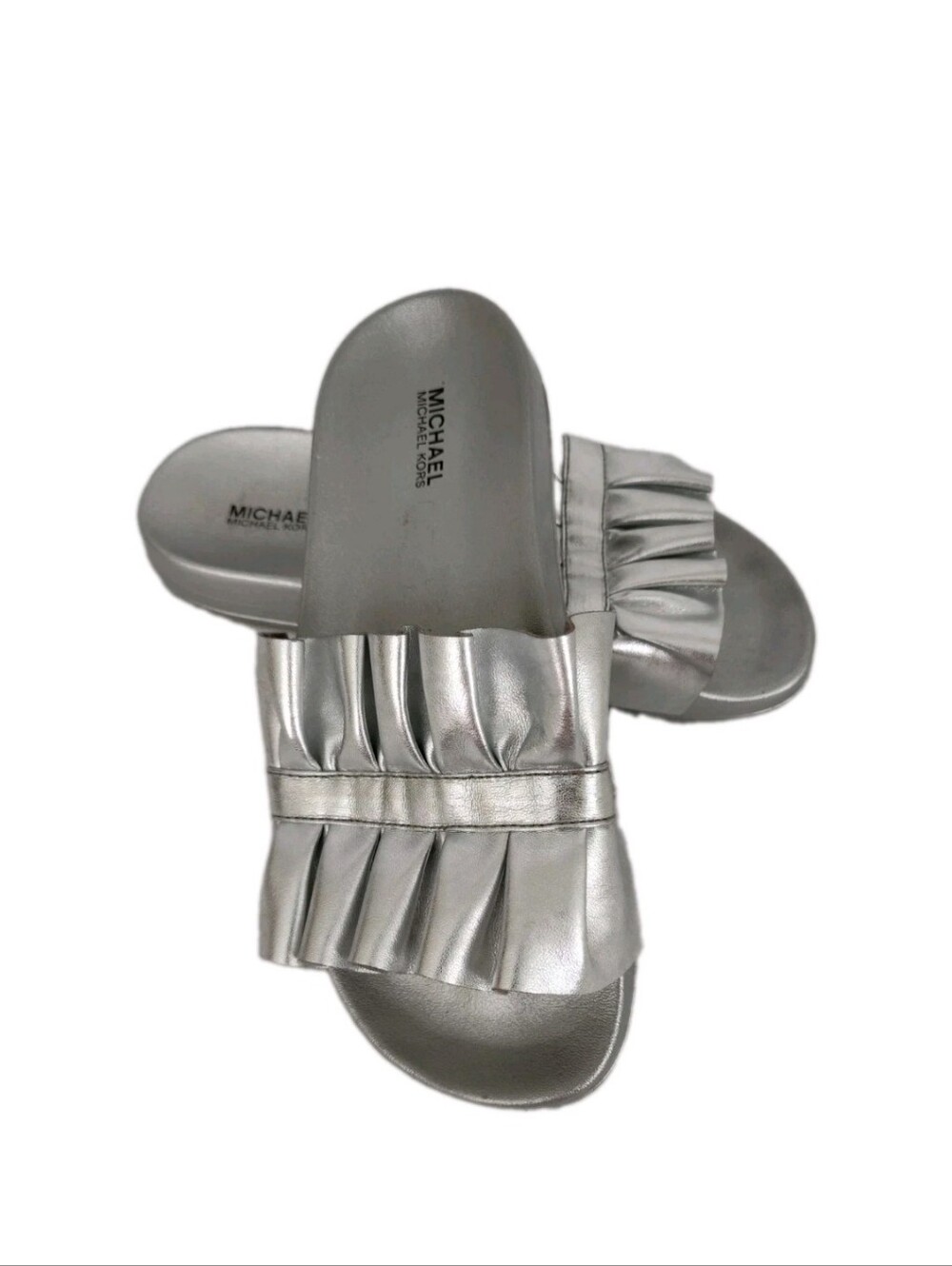 Michael Michael Kors Women's Silver Slide Sandals Size 7 Eva